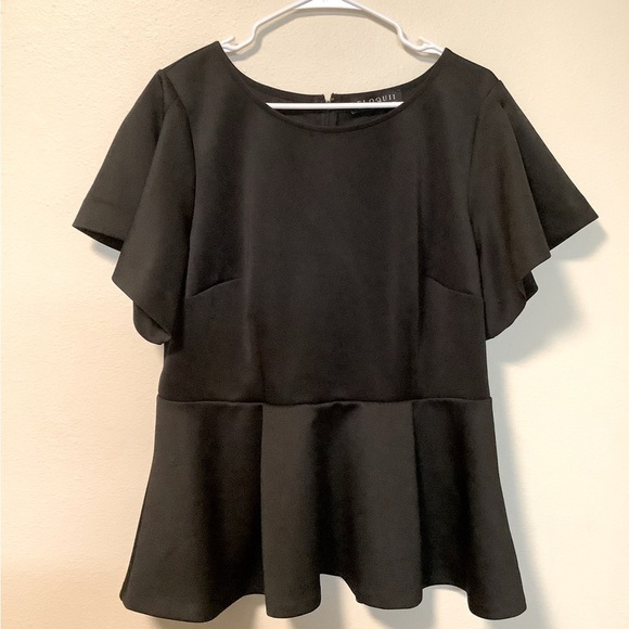 Eloquii women’s 16 black scuba peplum pleated short sleeves business casual top - Picture 1 of 8